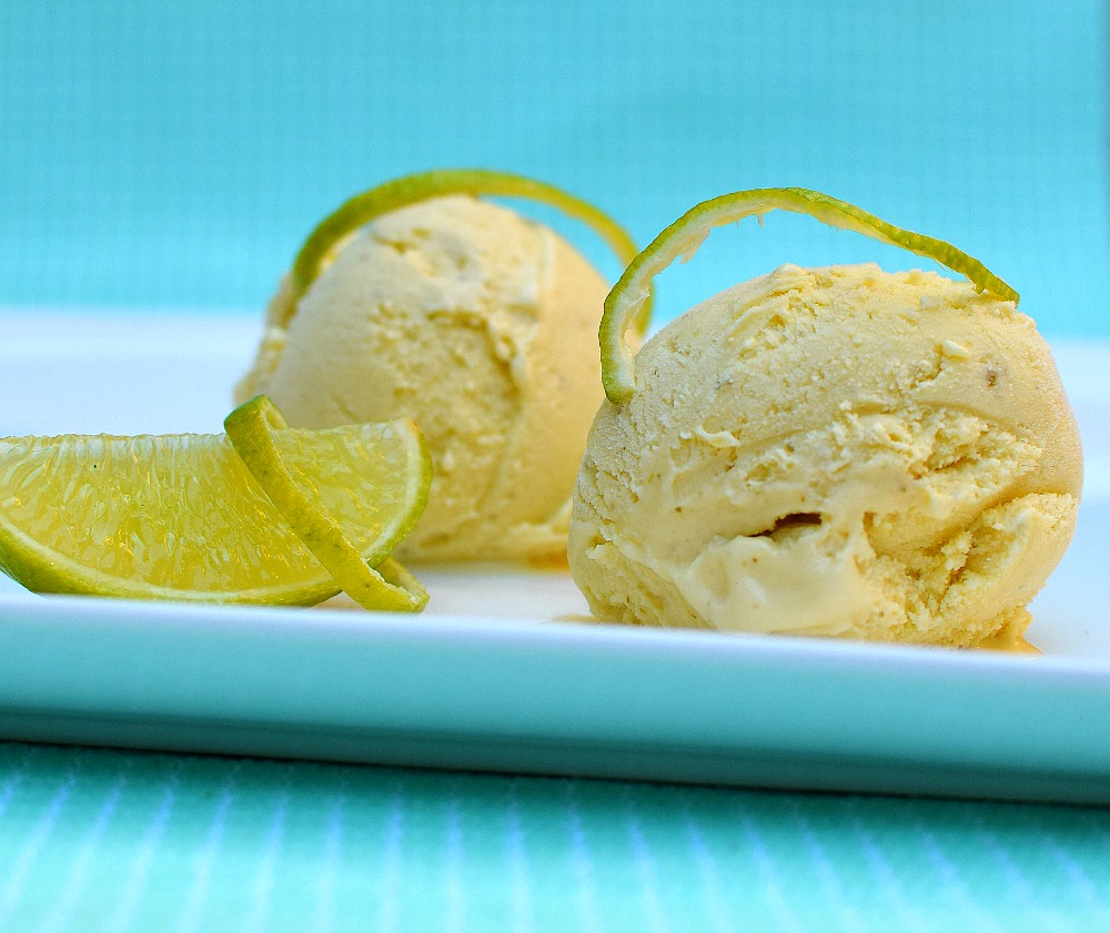 Coriander ice cream scoops on a plate