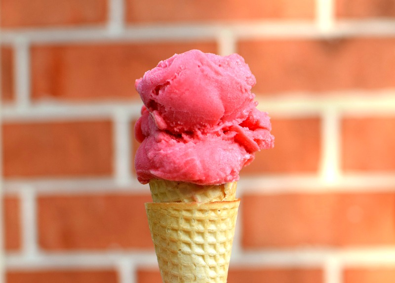 raspberry sorbet in a cone