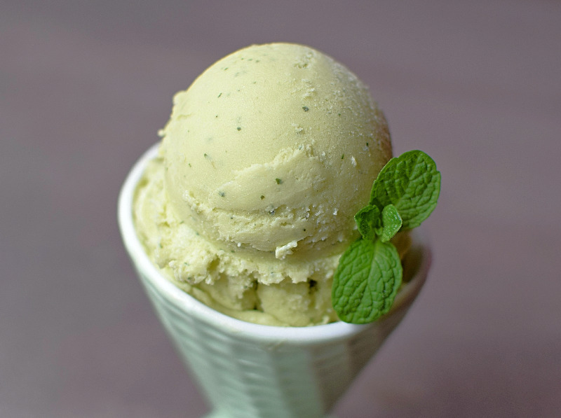 Avocado ice cream scooped in a bowl