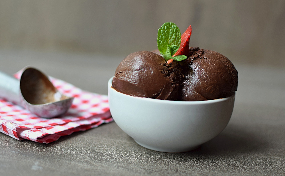 Chocolate sorbet in a bowl