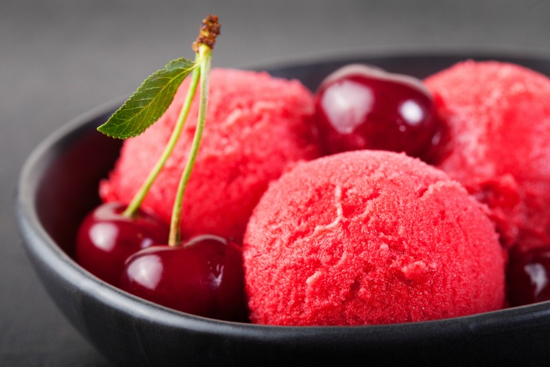 cherry sorbet in a bowl