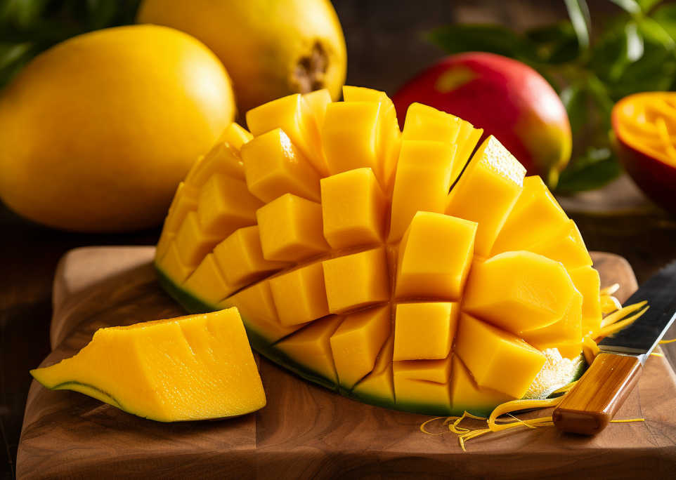 Freshly chopped mangoes ready for churning.
