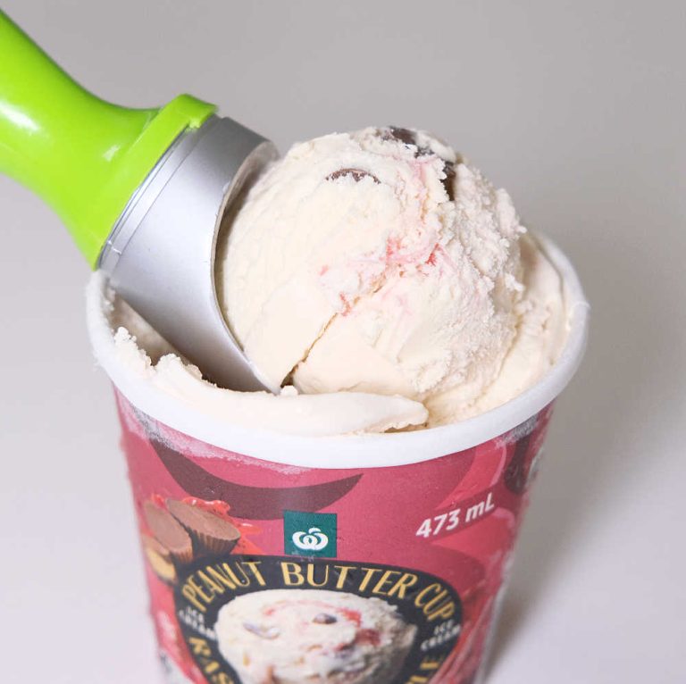 Review Of Woolworths Peanut Butter Cup Raspberry Ripple Ice Cream 473ml ...