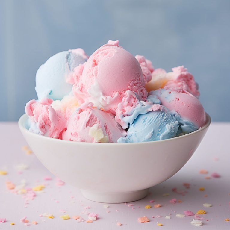 Fairy Floss Ice Cream in a white bowl.
