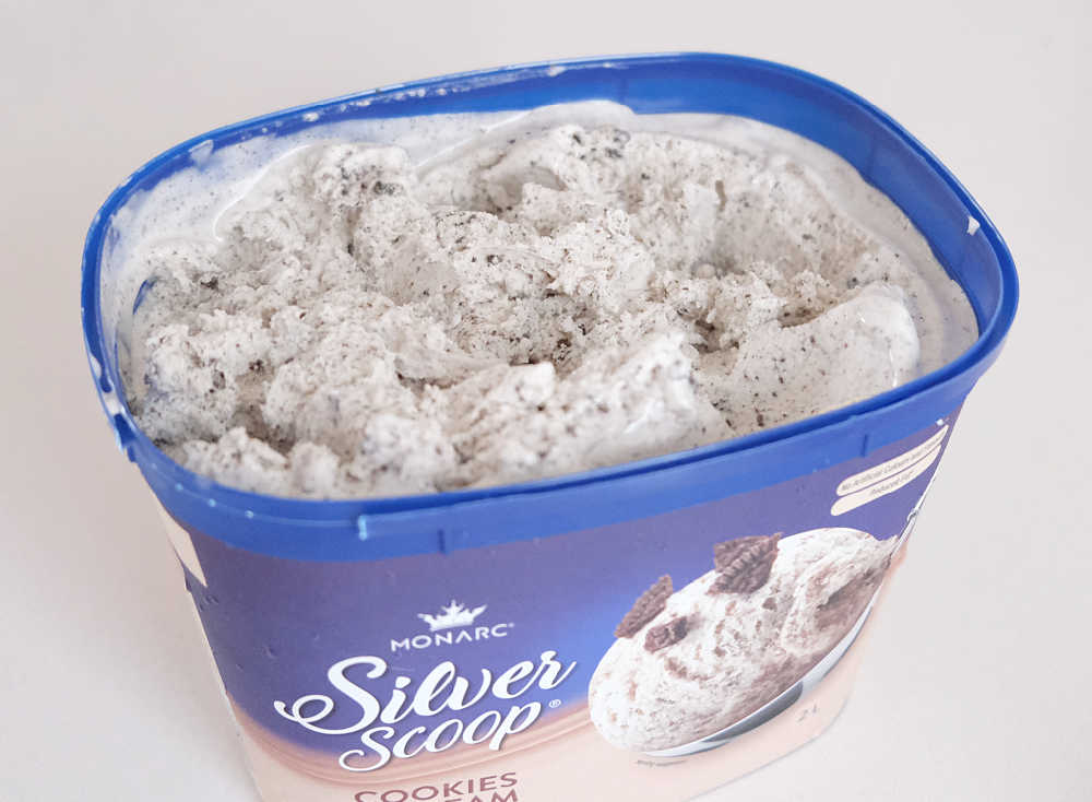 A partly eaten container of Monarc Silver Scoop C&C.